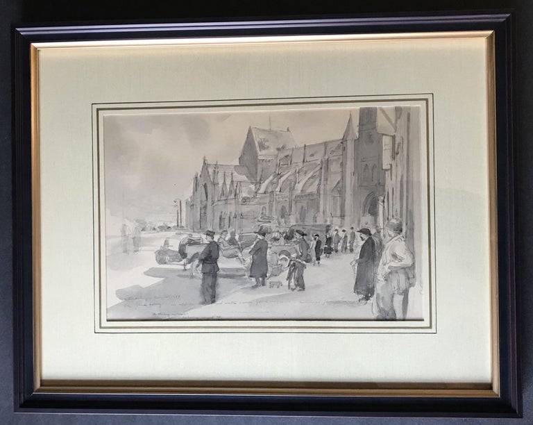 Item #3050 Original World War II painting in Cherbourg France after the Allied victory there [Part of the Battle of Normandy]; Twice Signed and Dated by the Artist. Mitchell Jamieson.