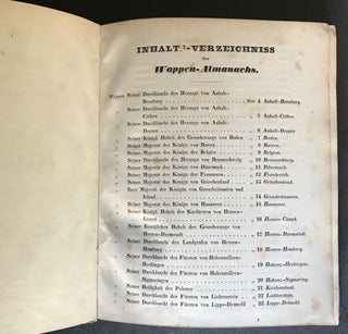Wappen-Almanach der Souverainen Regenten Europa mit Geschlechts-Tabellen und Wappenbeschreibungen mit Geschlechts-Tabellen und Wappenbeschreibungen [Coat of Arms Almanac of the Sovereign Rulers of Europe: with Gender Tables and Descriptions of the Coat of Arms]