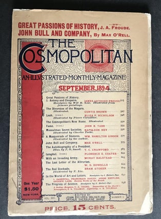 Item #3244 Cosmopolitan for September, 1894. Bram Stoker, Florence Coates, W. D. Howells, Curtis...