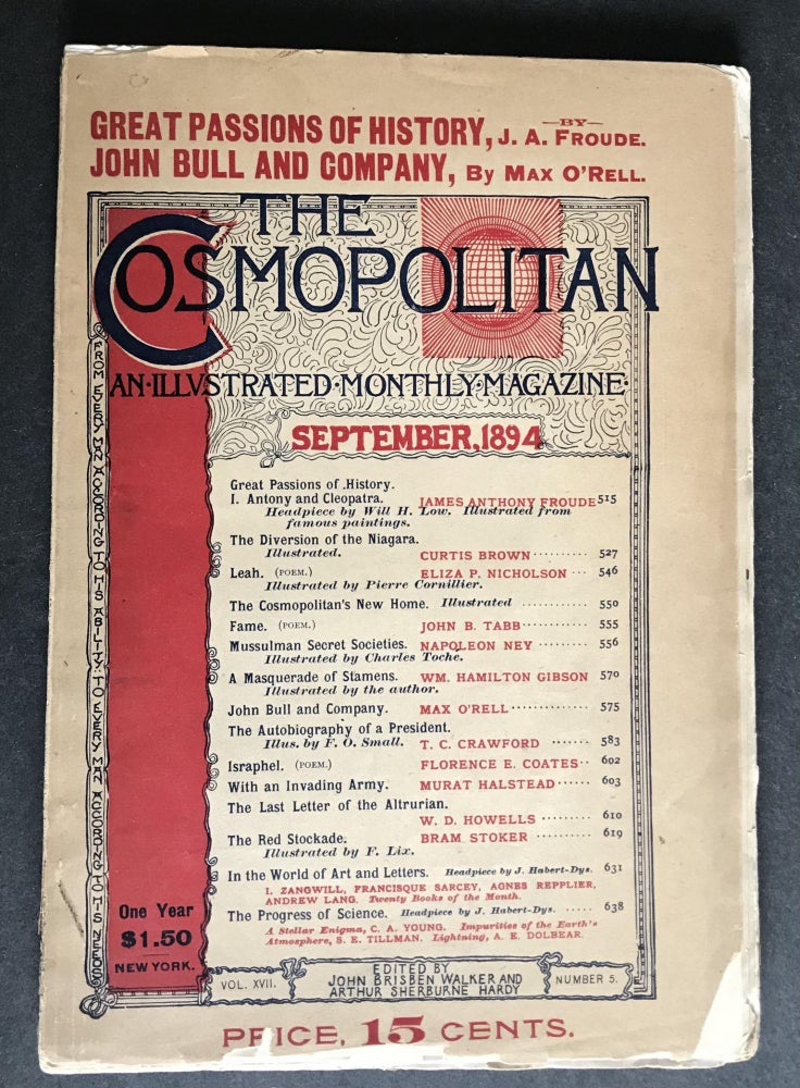 Item #3244 Cosmopolitan for September, 1894. Bram Stoker, Florence Coates, W. D. Howells, Curtis Brown, James Anthony Froude.