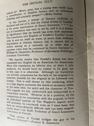 Vondel's Lucifer [SIGNED SET OF BOOKS AND SIGNED EPHEMERA]