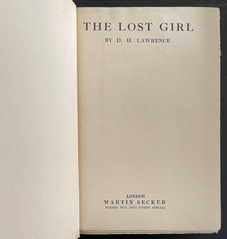 The Lost Girl; TOGETHER WITH an Manuscript Letter [Post Card] from D.H. Lawrence to Hubert Loss